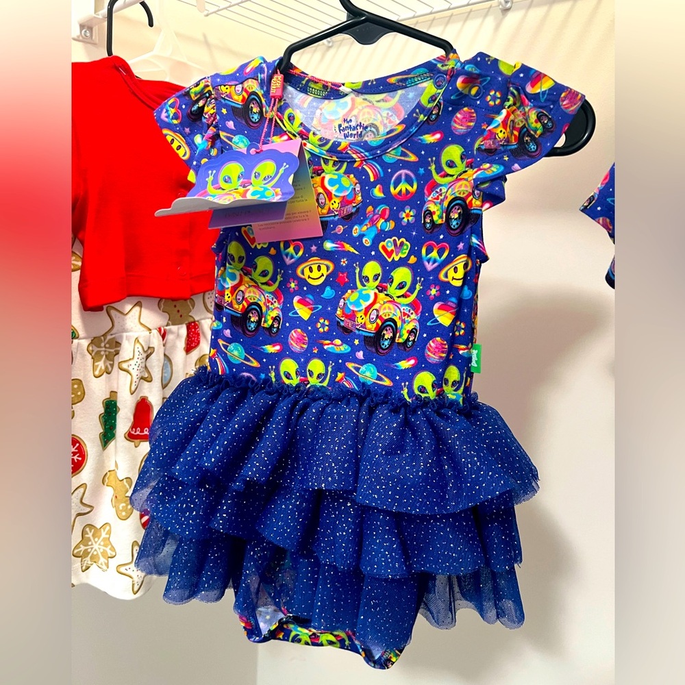 Lisa Frank Alien and Peace Sign Kids Costume - Blue and Multicolor